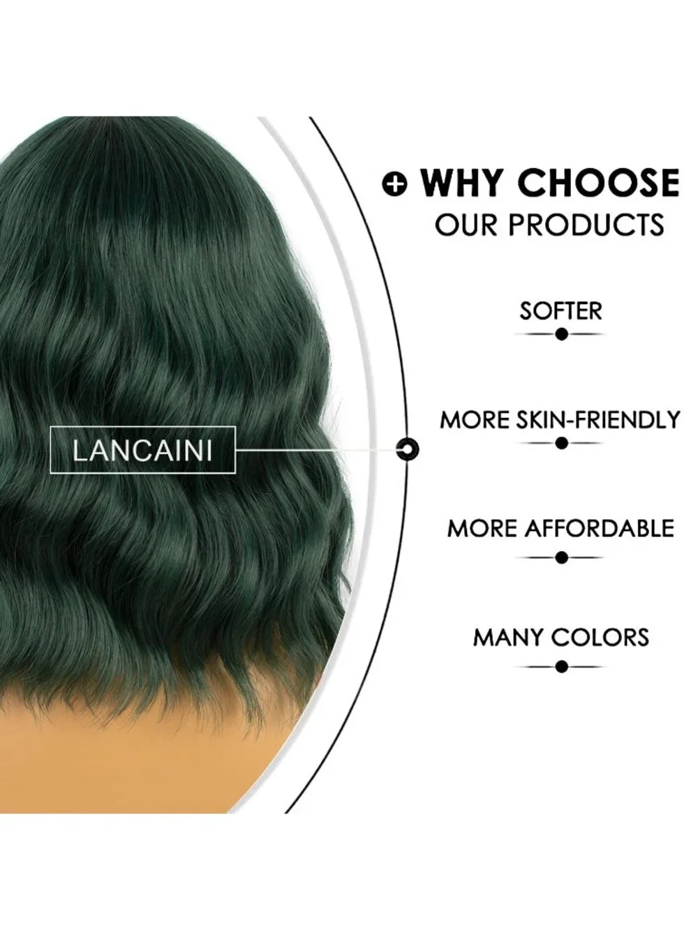 Women's Dark Green Shoulder Length Synthetic Loose Wavy Short Bob Wigs Bangs